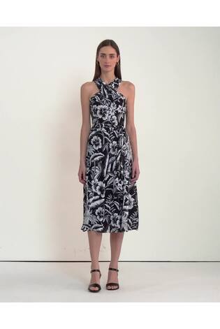 Lauren Ralph Lauren Black Floral Georgette Hinzee Halter Dress - Image 1 of 1