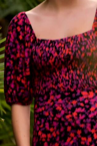 Great Plains Black Multi Grenada Jersey Smocked Top Dress - Image 2 of 5
