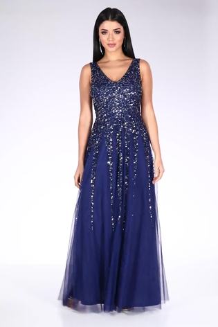 Buy Quiz Blue Sequin Embellished Maxi Dress from Next Luxembourg
