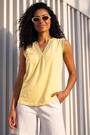 Roman Yellow Lace Trim Tie V-Neck Top - Image 2 of 5