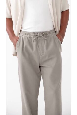 Mushroom Brown Relaxed Fit Cotton Linen Twill Elasticated Waist Trousers - Image 2 of 13