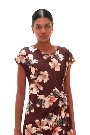 Roman Brown Floral Twist Stretch Dress - Image 2 of 6