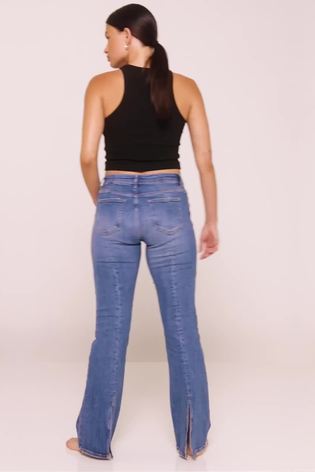 Mittelblau - Own. Tiefe Stretch-Jans mit ausgestelltem Bein und Saumschlitzen hintern - Bild 2 von 14