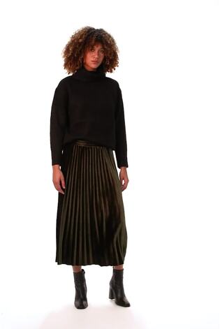 Roman Green Velvet Pleated Midi Skirt - Image 2 of 6