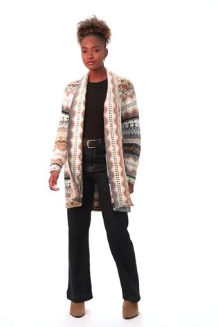Roman Natural Boucle Jacquard Knitted Cardigan - Image 2 of 6