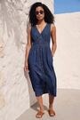 Roman Blue Cotton Button Detail Midi Dress - Image 2 of 5
