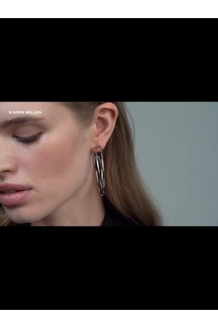 Karen Millen Silver Tone Criss Cross Hoop Earrings - Image 2 of 6