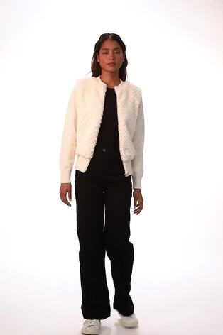 Roman Natural Faux Fur Funnel Neck Zip Jacket - Image 2 of 5
