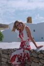 Sosandar Red Palm Print Midi Wrap Dress - Image 2 of 5