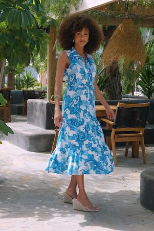 Sosandar Blue Paisley Print Jersey Midi Shirt Dress With Belt - Image 2 of 6
