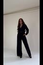 Girl In Mind Black Petite Lola Long Sleeve Belted Wide Leg Wrap Jumpsuit - Image 2 of 6