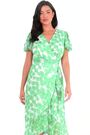 Quiz Green & White Chiffon Floral Wrap Midi Dress - Image 2 of 5