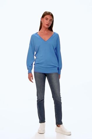 Roman Blue V-Neck Long Sleeve Jumper - Image 2 of 6