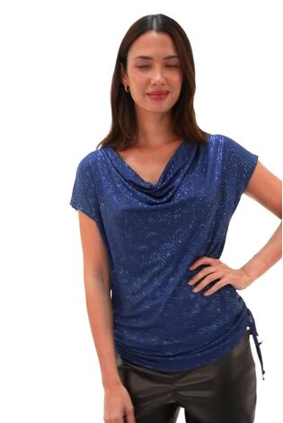 Roman Blue Sequin Bow Slash Neck Blouese - Image 2 of 6