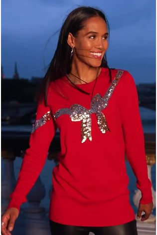 Red sequin bow christmas jumper sales