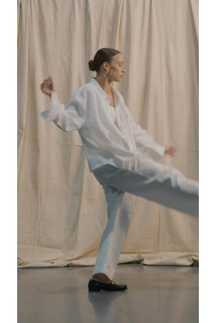 White High Waisted Linen Cotton Trousers - Image 2 of 5