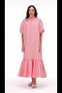 leem Pink Frill Mandarin Collar Kaftan Maxi Dress - Image 2 of 5