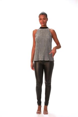 Roman Metallic Glitter Plisse Halter Neck Top - Image 2 of 6