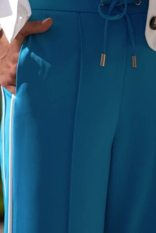 Sosandar Blue Side Stripe Wide Leg Trousers - Image 2 of 6