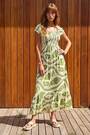 Roman Green Leaf Print Shirred Maxi Dress - Image 2 of 5