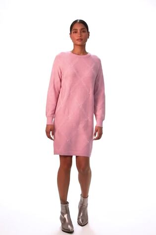 Roman Pink Pearl Detail Textured Jumper Dress - Image 2 of 6