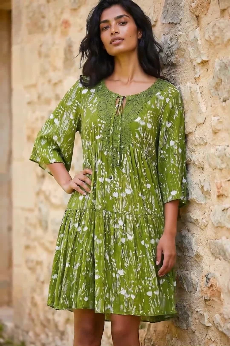 Buy Roman Green Floral Print Lace Detail Smock Dress from Next USA
