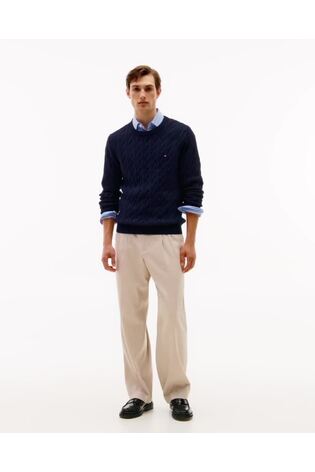 Tommy Hilfiger Blue Cable Knit Crew Neck Jumper - Image 2 of 6