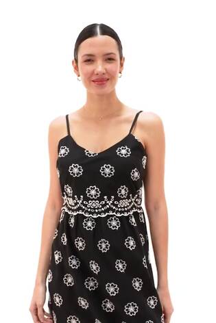 Roman 100% Cotton Embroidered Strap Sun Midi Dress - Imagen 2 de 6