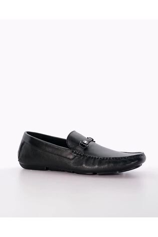 Dune London Black Wide Fit Beacons Woven Trim Driver Moccasins - Image 2 of 7