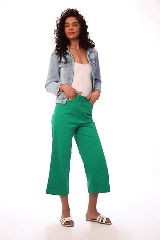 Roman Green Wide Leg Stretch Denim Culottes - Image 2 of 6