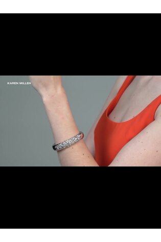 Karen Millen Silver Tone Encrusted Hoops & T-Bar Bangle Set - Image 2 of 6