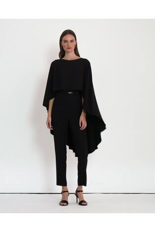 Lauren Ralph Lauren Okliony Belted Cape Georgette Black Jumpsuit - Image 2 of 7