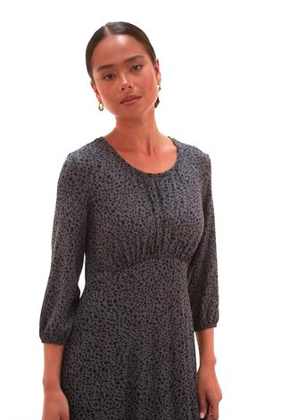 Roman Grey Petite Spot Print Ruched Midi Dress - Image 2 of 6