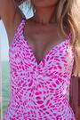 Sosandar Pink Fleck Print Twist Front Gold Trim Swimsuit - Image 2 of 5