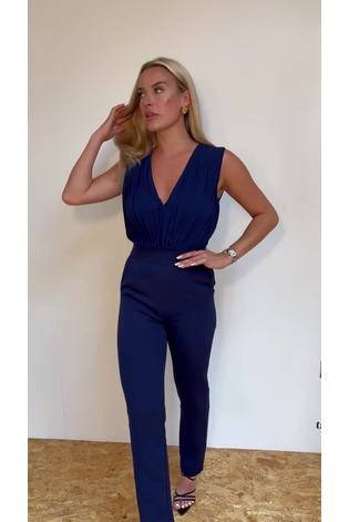 Buy Girl In Mind Navy Pleated V Neck Jumpsuit from Next Luxembourg