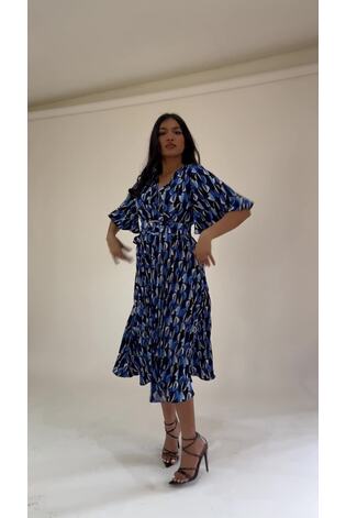 Buy Girl In Mind Blue Geo Print Petite Felicia Pleated Midi Dress from Next Luxembourg