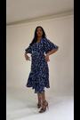 Girl In Mind Blue Geo Print Petite Felicia Pleated Midi Dress - Image 2 of 5