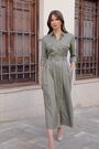 Sosandar Green Full Skirt Midi Shirt Dress With Linen - Image 2 of 6
