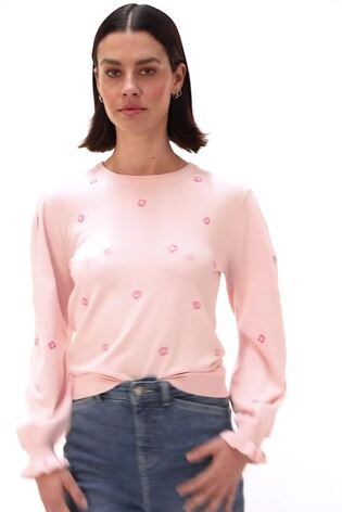 Roman Pink Embroidered Floral Knit Top - Image 2 of 6