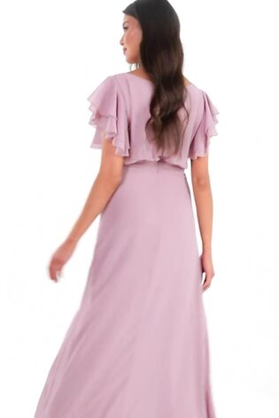 Buy Quiz Light Pink Chiffon Round Neck Frill Sleeve Maxi Dress from Next Luxembourg