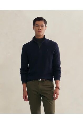 Polo Ralph Lauren Blue Polo Ralph Lauren Mesh-Knit Cotton Quarter-Zip Sweater - Image 2 of 5