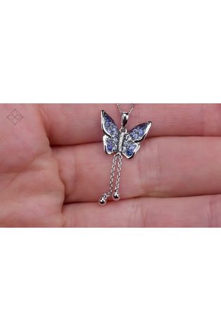 The Diamond Store Blue Stellato Sapphire Diamond Butterfly Pendant 9K White Gold Tone Necklace - Image 2 of 5