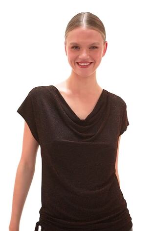 Roman Metallic Black Glitter Cowl Neck Top - Image 2 of 6