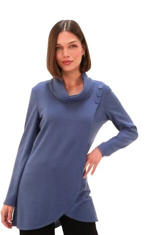 Roman Blue Wrap Front Cowl Neck Top - Image 2 of 6