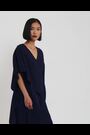 Lauren Ralph Lauren Navy Blue Georgette Short Sleeve Caftan Cocktail Dress - Image 2 of 6