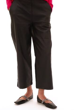 Roman Black Coated Wide Leg Cropped Trousers - Image 2 of 6