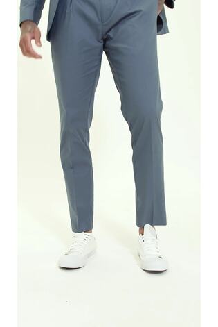Harry Brown Blue Slim Fit Paper Touch Cotton Single Breasted Suit: Blazer - Image 2 of 11