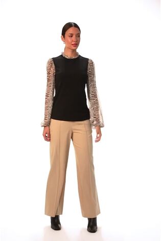 Roman Natural Contrast Animal Print Mesh Stretch Top - Image 2 of 6
