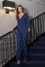 Sosandar Blue Leopard Print Jersey Jumpsuit - Image 2 of 6