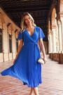 Sosandar Blue Pleated Skirt Chiffon Dress - Image 2 of 6